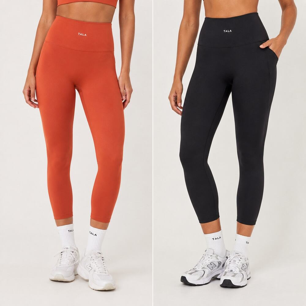 TALA Revive 7/8 Leggings Lot 2 Womens Large Black Orange Sustainable Activewear